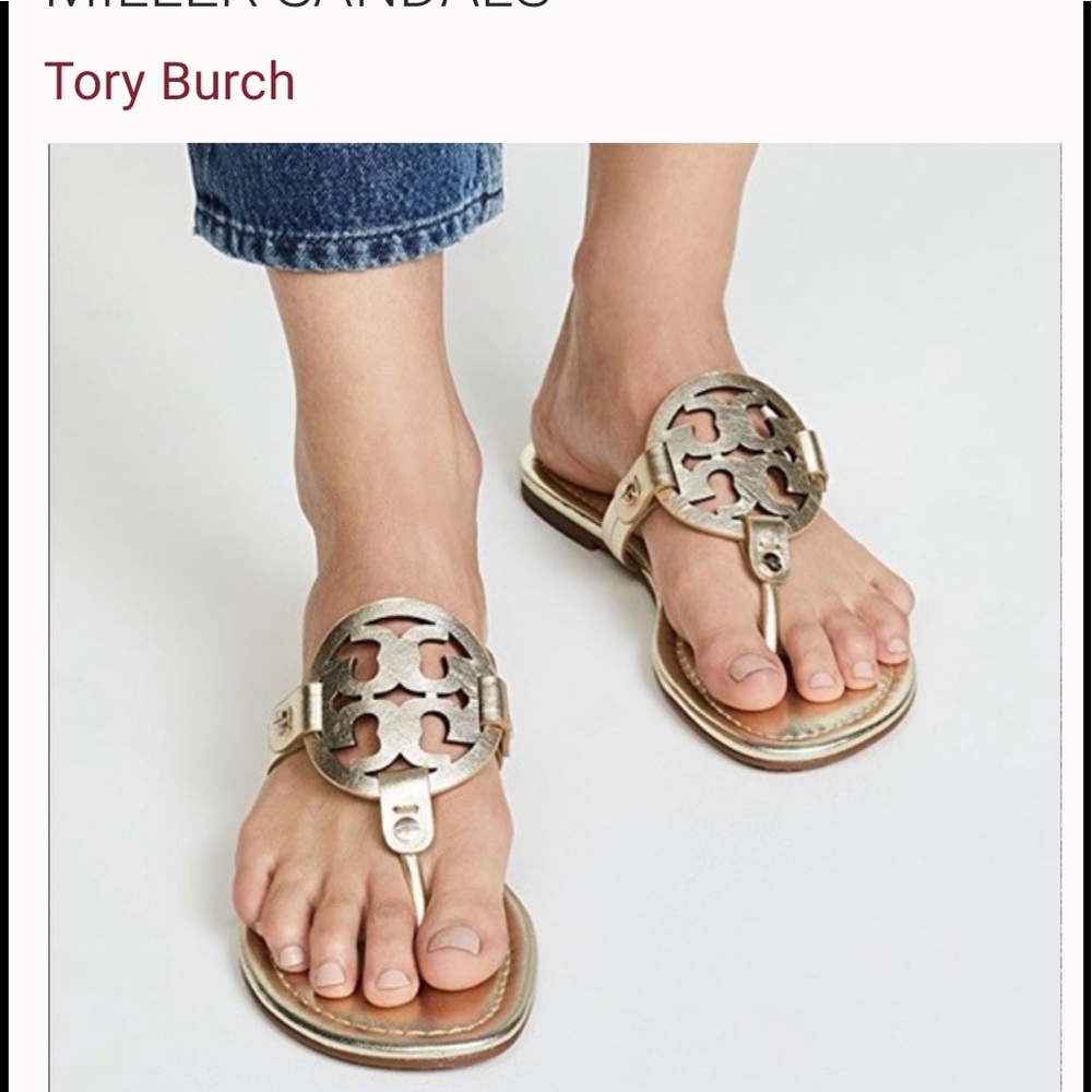 TORY BURCH GOLD MILLER SANDALS, 8.5M w/o box